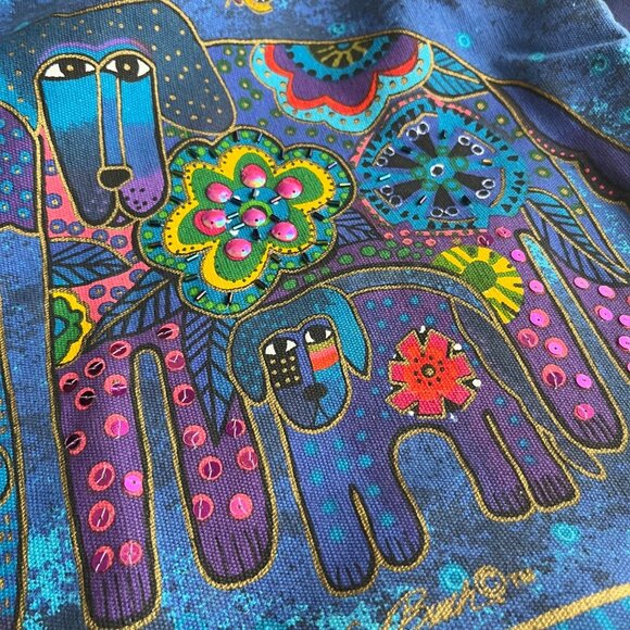 Laurel Burch Sun Sand Canine Family Blue Beach Tote Bag - Picture 2 of 12